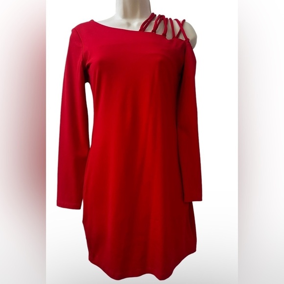 Susana Monaco Women’s Red Cut-Out Shoulder Dress, Size M - Long Sleeve - Picture 1 of 14